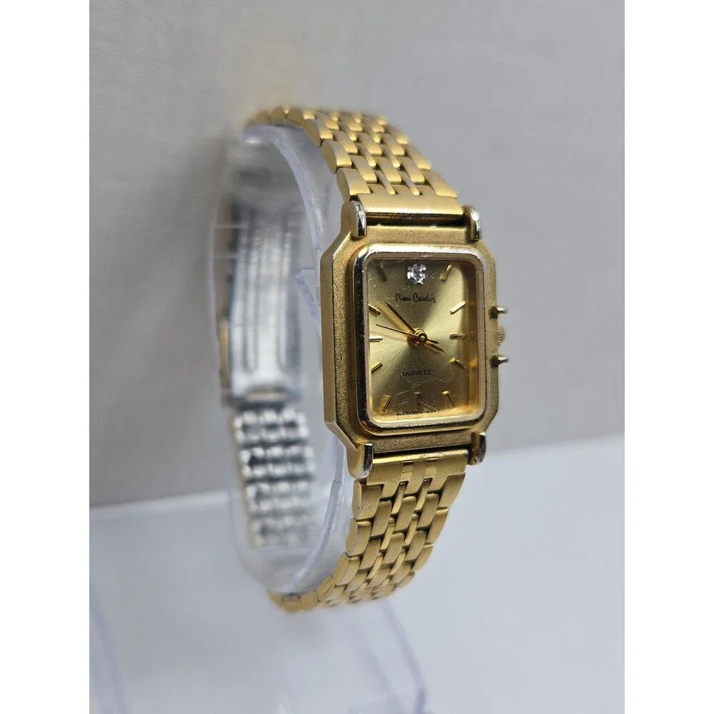Womens Vintage Pierre Cardin Gold Tone Slim Tank Quartz Watch Dress New Battery